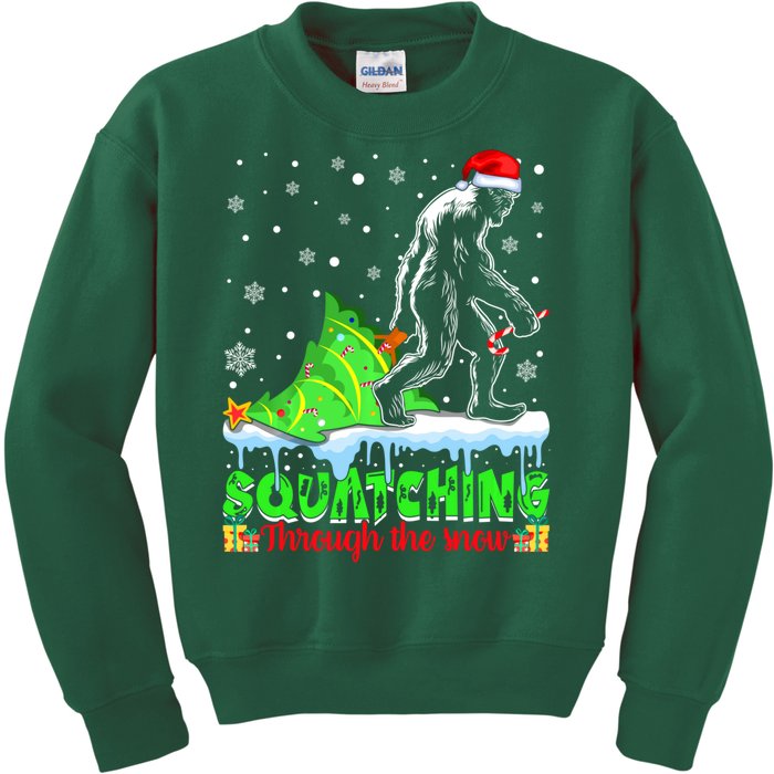 Bigfoot Christmas Tree Squatching Through The Snow Kids Sweatshirt