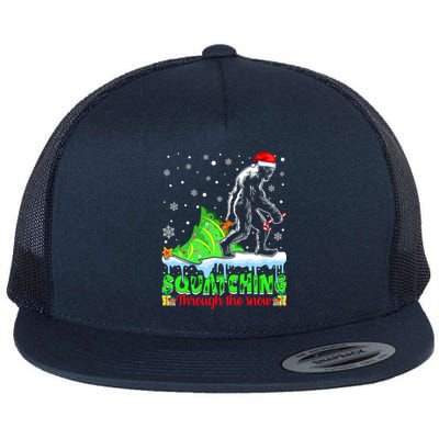 Bigfoot Christmas Tree Squatching Through The Snow Flat Bill Trucker Hat