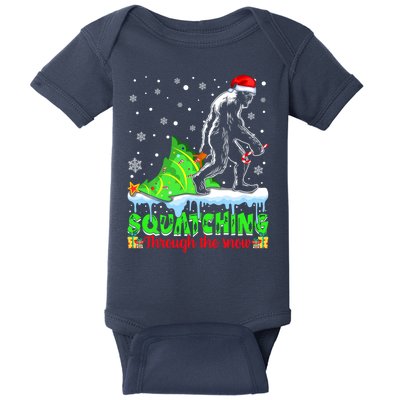 Bigfoot Christmas Tree Squatching Through The Snow Baby Bodysuit