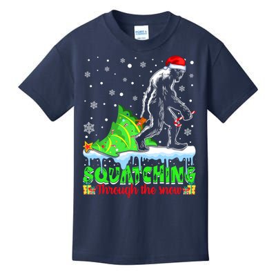 Bigfoot Christmas Tree Squatching Through The Snow Kids T-Shirt