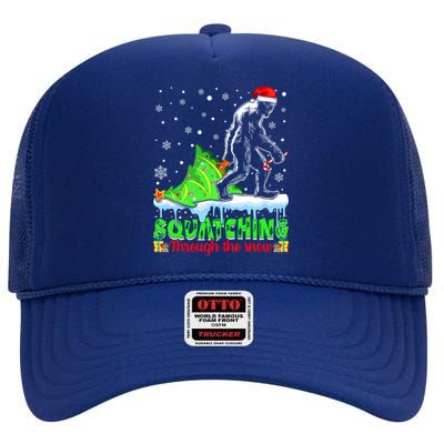 Bigfoot Christmas Tree Squatching Through The Snow High Crown Mesh Back Trucker Hat