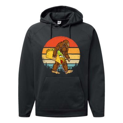 Bigfoot Carrying Taco Funny Cinco de Mayo Sasquatch Performance Fleece Hoodie