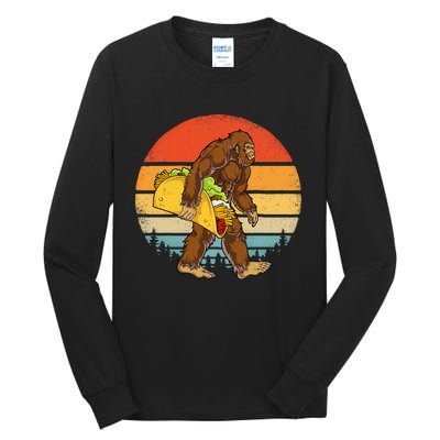 Bigfoot Carrying Taco Funny Cinco de Mayo Sasquatch Tall Long Sleeve T-Shirt