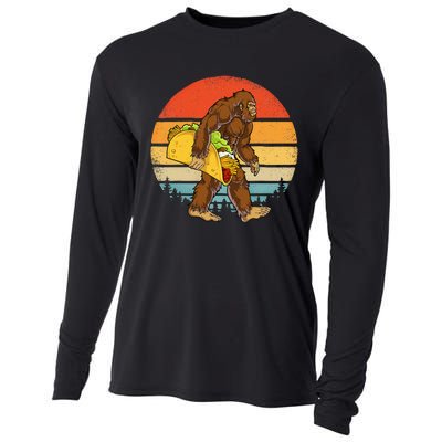 Bigfoot Carrying Taco Funny Cinco de Mayo Sasquatch Cooling Performance Long Sleeve Crew