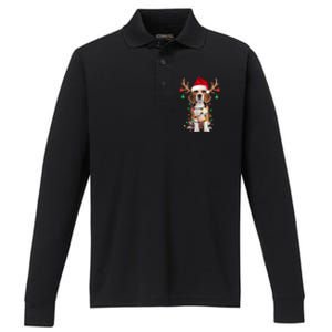 Beagle Christmas Tree Beagle Santa Hat Lover Gifts Performance Long Sleeve Polo