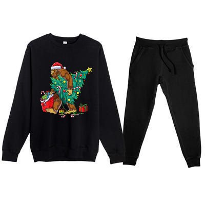 Bigfoot Christmas Tree Lights Xmas Sasquatch Lovers Premium Crewneck Sweatsuit Set