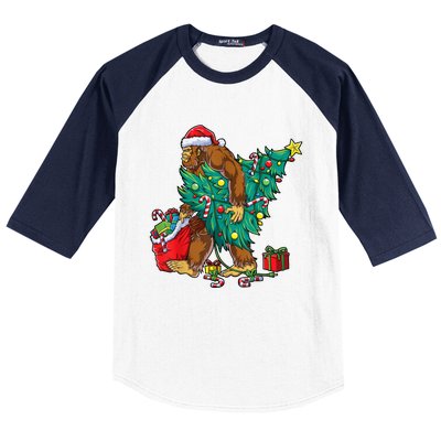 Bigfoot Christmas Tree Lights Xmas Sasquatch Lovers Baseball Sleeve Shirt