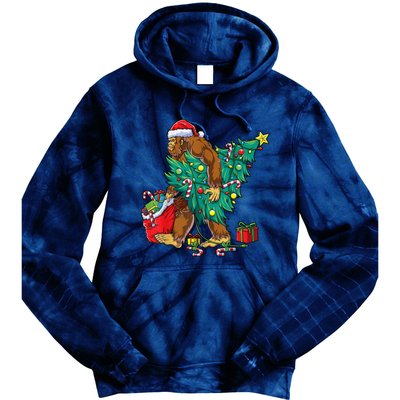 Bigfoot Christmas Tree Lights Xmas Sasquatch Lovers Tie Dye Hoodie