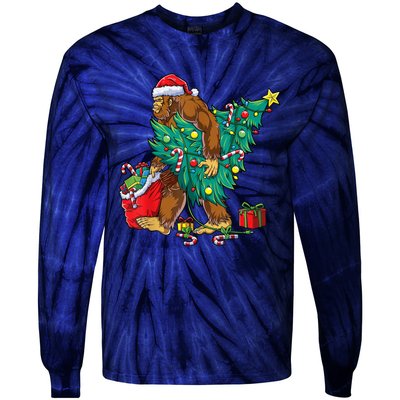 Bigfoot Christmas Tree Lights Xmas Sasquatch Lovers Tie-Dye Long Sleeve Shirt