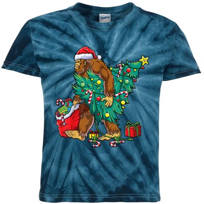 Bigfoot Christmas Tree Lights Xmas Sasquatch Lovers Kids Tie-Dye T-Shirt