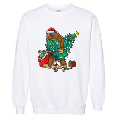 Bigfoot Christmas Tree Lights Xmas Sasquatch Lovers Garment-Dyed Sweatshirt