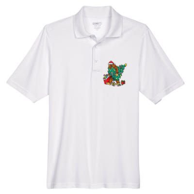 Bigfoot Christmas Tree Lights Xmas Sasquatch Lovers Men's Origin Performance Pique Polo