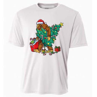 Bigfoot Christmas Tree Lights Xmas Sasquatch Lovers Cooling Performance Crew T-Shirt