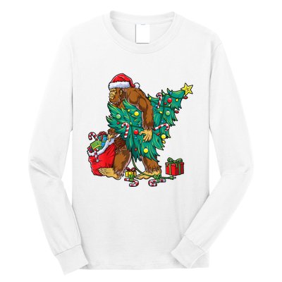 Bigfoot Christmas Tree Lights Xmas Sasquatch Lovers Long Sleeve Shirt