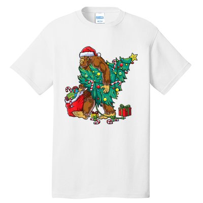 Bigfoot Christmas Tree Lights Xmas Sasquatch Lovers Tall T-Shirt