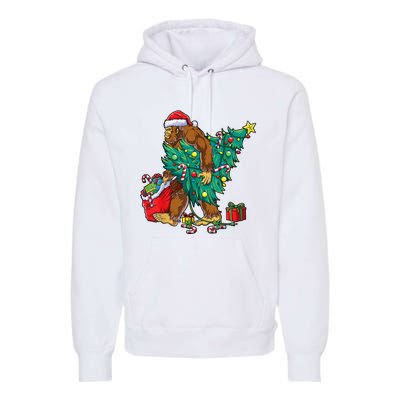 Bigfoot Christmas Tree Lights Xmas Sasquatch Lovers Premium Hoodie