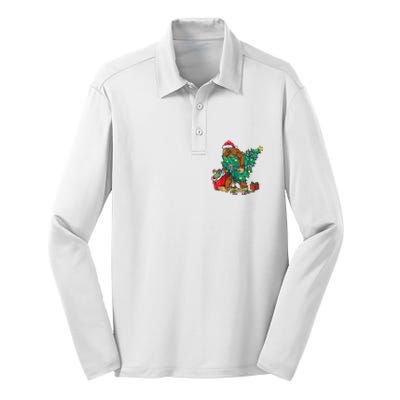 Bigfoot Christmas Tree Lights Xmas Sasquatch Lovers Silk Touch Performance Long Sleeve Polo