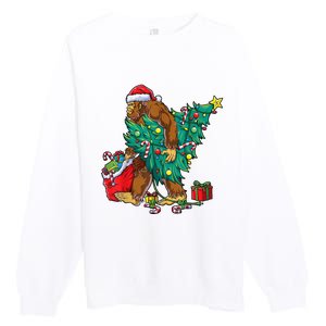 Bigfoot Christmas Tree Lights Xmas Sasquatch Lovers Premium Crewneck Sweatshirt