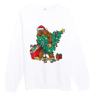 Bigfoot Christmas Tree Lights Xmas Sasquatch Lovers Premium Crewneck Sweatshirt