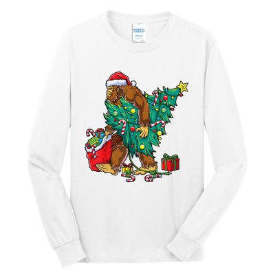 Bigfoot Christmas Tree Lights Xmas Sasquatch Lovers Tall Long Sleeve T-Shirt