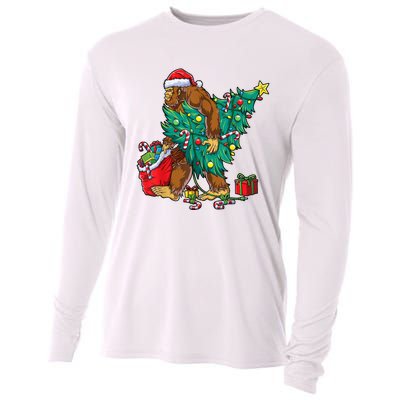 Bigfoot Christmas Tree Lights Xmas Sasquatch Lovers Cooling Performance Long Sleeve Crew