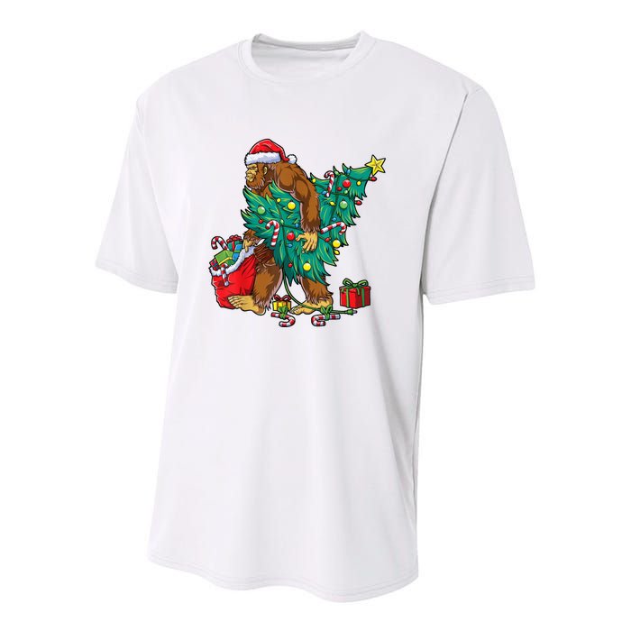 Bigfoot Christmas Tree Lights Xmas Sasquatch Lovers Youth Performance Sprint T-Shirt