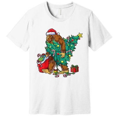 Bigfoot Christmas Tree Lights Xmas Sasquatch Lovers Premium T-Shirt