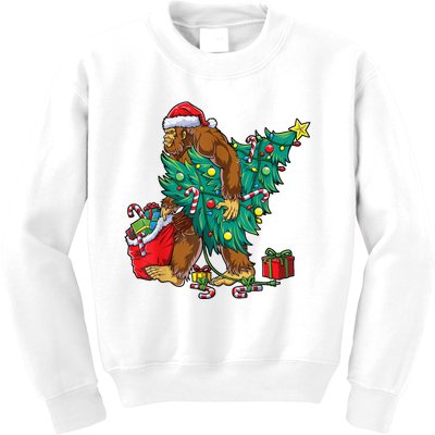 Bigfoot Christmas Tree Lights Xmas Sasquatch Lovers Kids Sweatshirt