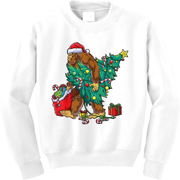 Bigfoot Christmas Tree Lights Xmas Sasquatch Lovers Kids Sweatshirt