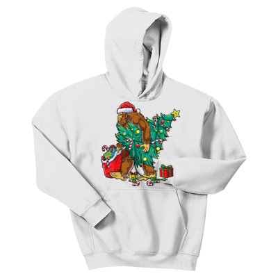 Bigfoot Christmas Tree Lights Xmas Sasquatch Lovers Kids Hoodie