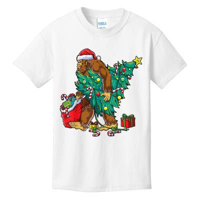 Bigfoot Christmas Tree Lights Xmas Sasquatch Lovers Kids T-Shirt