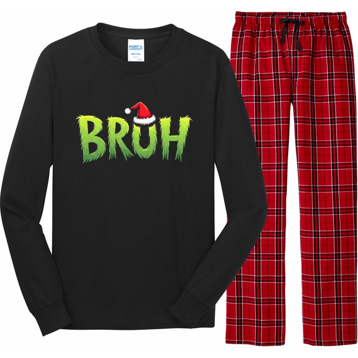 Bruh Christmas Teens Funny Christmas Humor Meme Long Sleeve Pajama Set