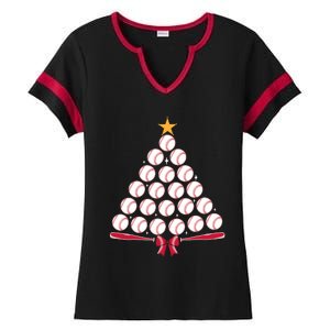 Baseball Christmas Tree Funny Xmas Baseball Player Sports Ladies Halftime Notch Neck Tee