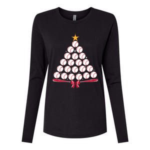 Baseball Christmas Tree Funny Xmas Baseball Player Sports Womens Cotton Relaxed Long Sleeve T-Shirt