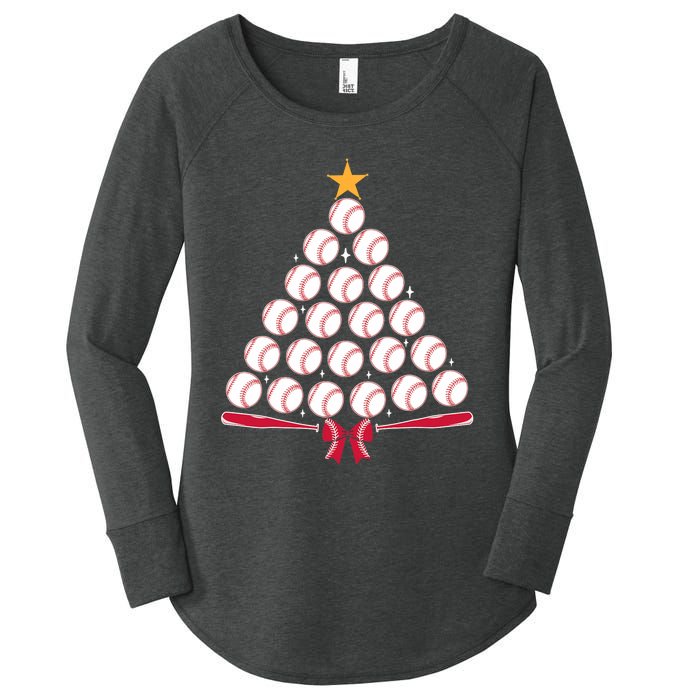 Baseball Christmas Tree Funny Xmas Baseball Player Sports Women's Perfect Tri Tunic Long Sleeve Shirt