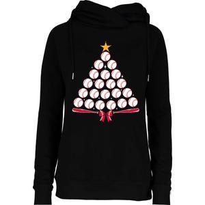 Baseball Christmas Tree Funny Xmas Baseball Player Sports Womens Funnel Neck Pullover Hood