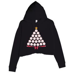 Baseball Christmas Tree Funny Xmas Baseball Player Sports Crop Fleece Hoodie