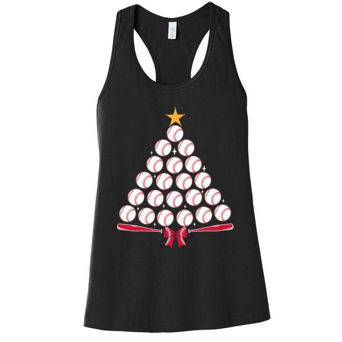 Baseball Christmas Tree Funny Xmas Baseball Player Sports Women's Racerback Tank