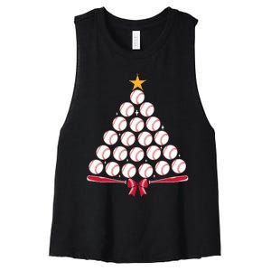 Baseball Christmas Tree Funny Xmas Baseball Player Sports Women's Racerback Cropped Tank