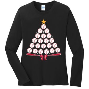 Baseball Christmas Tree Funny Xmas Baseball Player Sports Ladies Long Sleeve Shirt