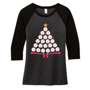 Baseball Christmas Tree Funny Xmas Baseball Player Sports Women's Tri-Blend 3/4-Sleeve Raglan Shirt