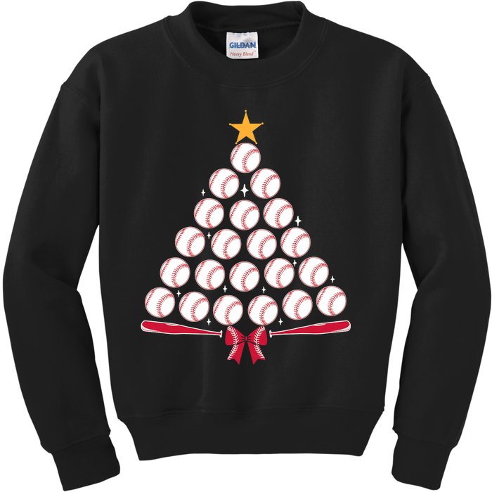 Baseball Christmas Tree Funny Xmas Baseball Player Sports Kids Sweatshirt