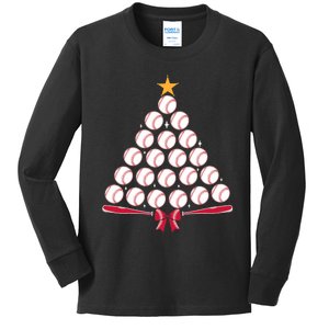 Baseball Christmas Tree Funny Xmas Baseball Player Sports Kids Long Sleeve Shirt