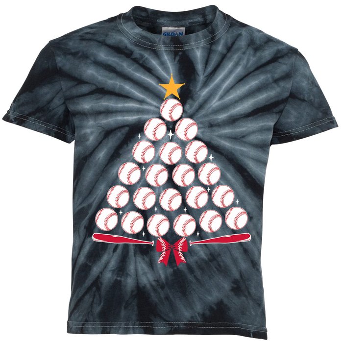 Baseball Christmas Tree Funny Xmas Baseball Player Sports Kids Tie-Dye T-Shirt