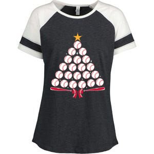 Baseball Christmas Tree Funny Xmas Baseball Player Sports Enza Ladies Jersey Colorblock Tee