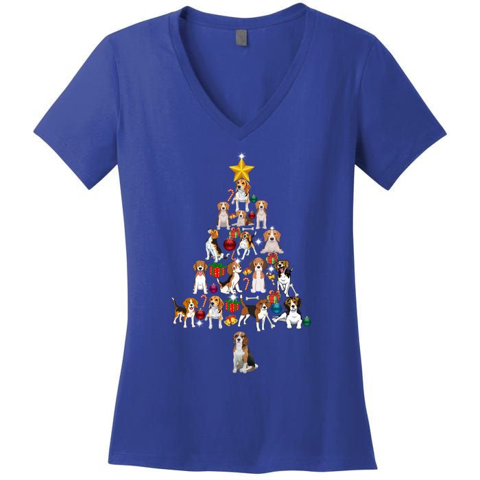 Beagle Christmas Tree Gift Funny Xmas Beagle Cool Gift Women's V-Neck T-Shirt