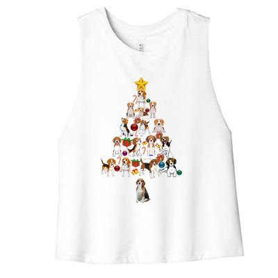 Beagle Christmas Tree Gift Funny Xmas Beagle Cool Gift Women's Racerback Cropped Tank