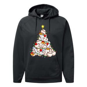 Baseball Christmas Tree Holiday PJs for Players & Coaches Performance Fleece Hoodie