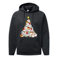 Baseball Christmas Tree Holiday PJs for Players & Coaches Performance Fleece Hoodie