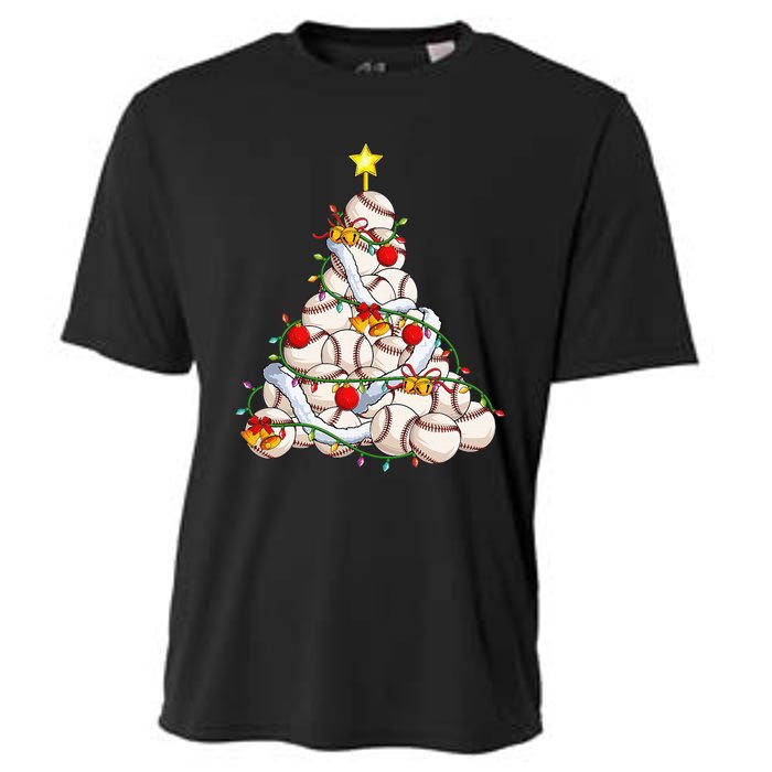 Baseball Christmas Tree Holiday PJs for Players & Coaches Cooling Performance Crew T-Shirt